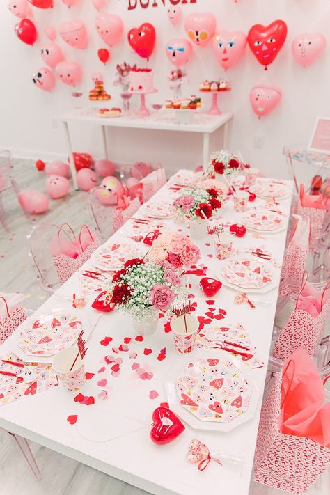 Kara's Party Ideas Heartbeat Valentine's Day Party | Kara's Party Ideas Valentines Theme Party, Valentines Tea Party, Kids Valentine Party, Galentines Day Ideas, Valentines Brunch, Valentines Birthday Party, Backdrop Pink, Valentine Tea, Valentines Party Decor