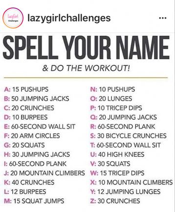 Spell Your Name and Do The Workout Challenge - Wellness Wednesday by A Panama Mama — Steemit Your Name Workout, Name Workout, Spell Your Name Workout, Month Workout Challenge, Summer Body Workout Plan, Spell Your Name, Workout List, Workouts For Teens, Month Workout