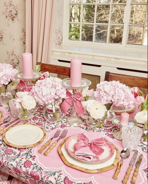 Cabbage Plates, Coquette Birthday, Pillar Candle Stand, Pink Placemats, Mrs Alice, White Placemats, Bamboo Cutlery, Pink Napkins, Love Shack Fancy