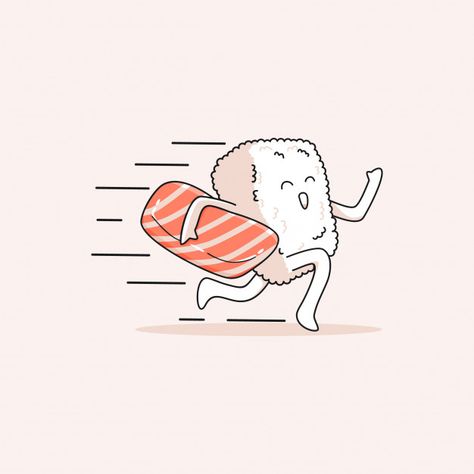 Sushi Animated, Running Sushi, Sushi Drawing, Sushi Cartoon, Swimming Cartoon, Run Logo, Memory Illustration, Sushi Logo, Sushi Burrito