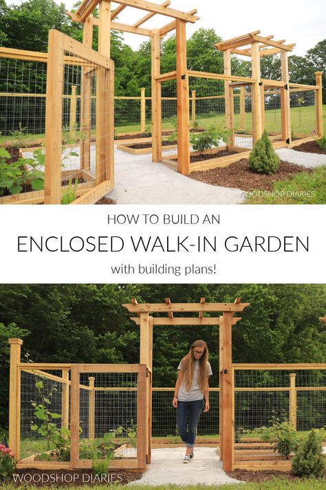 How to Build an Enclosed Walk-In Garden | BUILDING PLANS Enclosed Garden Beds, Garden Enclosure Ideas, Fenced Vegetable Garden, Diy Garden Fence, Garden Arbor, Diy Raised Garden, Veg Garden, Home Vegetable Garden, Garden Gate