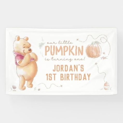 Winnie The Pooh Fall, Disney Autumn, Autumn Banner, Pumpkin 1st Birthdays, Pumpkin First Birthday, First Birthday Banner, Birthday Party Snacks, Winnie The Pooh Birthday, Harvest Pumpkin