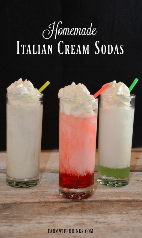 Homemade Italian Cream Sodas - The Farmwife Drinks Italian Cream Soda Recipe, Cream Soda Recipe, Soda Stream Recipes, Old Spaghetti Factory, Italian Sodas, Spaghetti Factory, Italian Cream Soda, Resep Smoothie, Homemade Soda