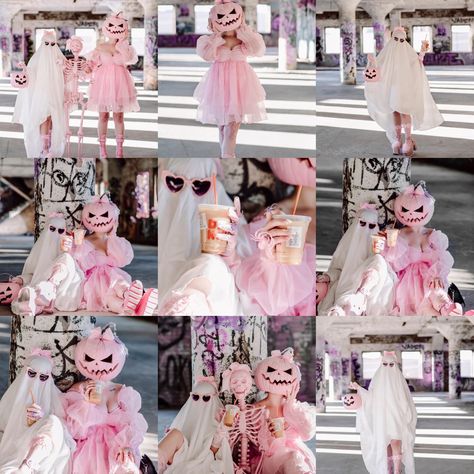 Pastel Halloween Outfit, Pink Pumpkin Photoshoot, Pink Pumpkin Head Costume, Pink Ghost Costume, Pink Pumpkin Head Photoshoot, Pastel Halloween Photoshoot, Pink Ghost Photoshoot, Pink Halloween Photoshoot, Pastel Ghost Photoshoot