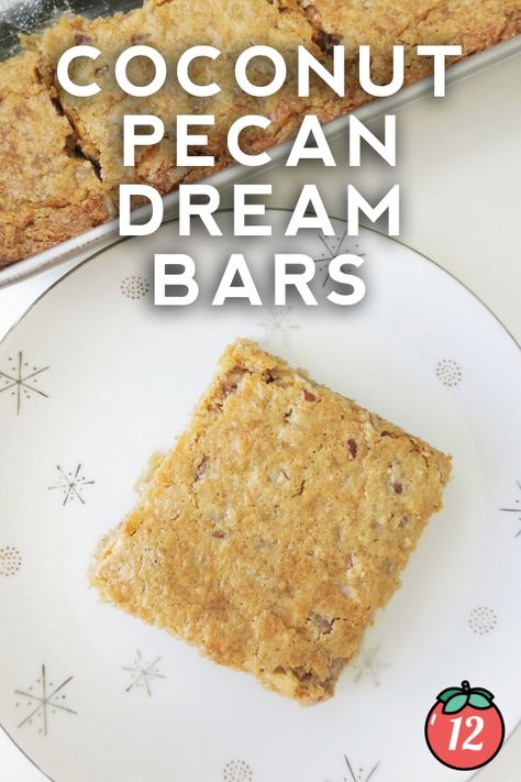 Coconut Pecan Dream Bars | 12 Tomatoes Coconut Pecan Dream Bars 12 Tomatoes, Coconut Butter Bars 12 Tomatoes, Coconut Pecan Dream Bars, Pecan Dream Bars, Church Snacks, Desert Bars, Yummy Bars, Pecan Desserts, Fruit Bars