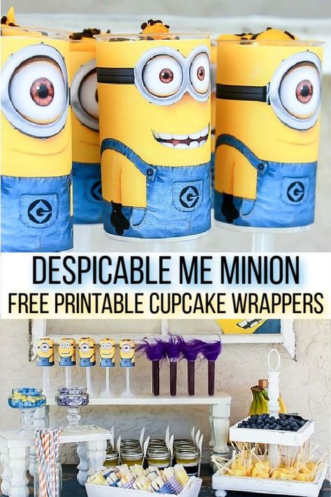 Minion Juice Box Printable, Minion Printable, Pop Minion, Minion Candy, Fun Holiday Food, Minion Costumes, Cupcake Images, Movie Night Snacks, Cupcake Wrapper