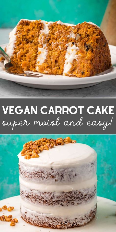 This is my favorite recipe for carrot cake! Moist, delicious, and that vegan cream cheese frosting...oh my goodness. Great dessert for birthdays and holidays! Carrot Cake Moist, Best Vegan Carrot Cake, Recipe For Carrot Cake, Vegan Carrot Cake Recipe, Vegan Cream Cheese Frosting, Vegan Carrot Cake, Vegan Carrot Cakes, Vegan Cream, Vegan Cake Recipes