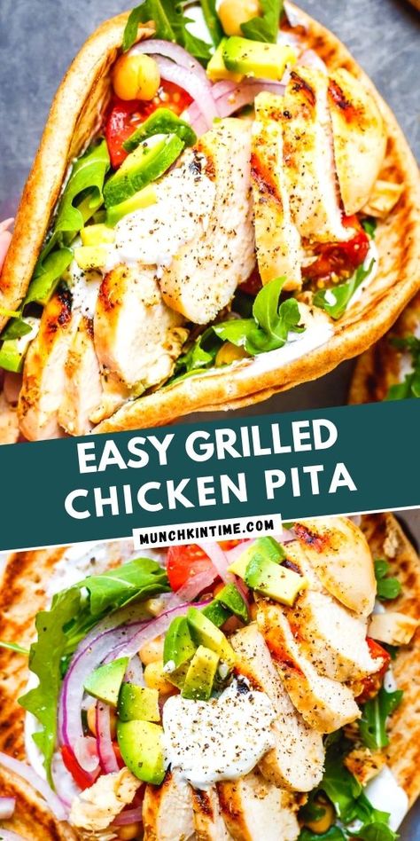 Mediterranean Diet Pita Sandwich, Pita Chicken Sandwich, Pita Wraps Chicken, Chicken In Pita Recipes, Recipes With Pita Pockets, Pita Bread Sandwich Recipes, Chicken Taziki Pita, Greek Chicken Pita Wraps, Easy Pita Sandwich Recipes