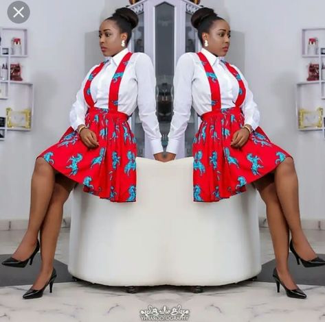 Ankara Pinafore Styles, Ankara Pinafore, Ankara Dresses For Ladies, Pinafore Dress Outfit, Kimono Ankara, Black Pinafore, Ankara Skirts, Ankara Jackets, Dresses For Ladies