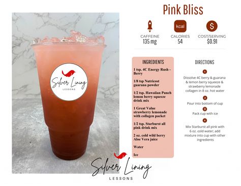 Pink Bliss – Silver Lining Lessons Instant Tea Powder, Colada Drinks, Guarana Powder, Energy Tea Recipes, Tea Recipes Diy, Peach Green Tea, Beauty Drinks, Loaded Tea, Berry Tea