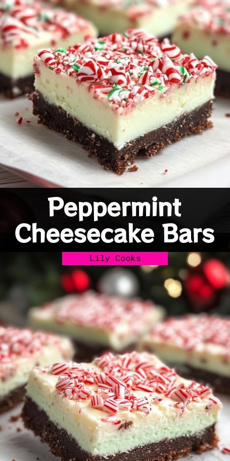 Peppermint Cheesecake Bars (Gluten-Free) - Creamy Holiday Dessert Idea Indulge in these delicious gluten-free Peppermint Cheesecake Bars, perfect for holiday gatherings. Enjoy the refreshing minty flavor combined with a rich cheesecake layer for an irresistible treat fit for any occasion. Pepermint Cheesecake, Candy Cane Brownies, Peppermint Cheesecake Bars, Candy Cane Dessert, Peppermint Recipes, Rich Cheesecake, Cheesecake Layer, Peppermint Cheesecake, Peppermint Brownies