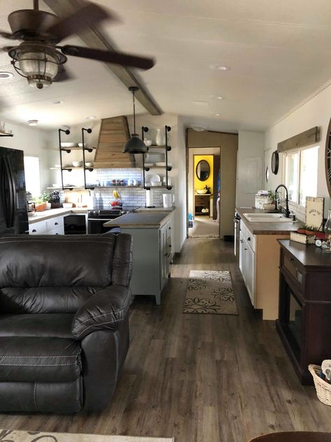 Recently we asked our readers to share with us their remodeling stories. Thankfully, they were happy to share homes such as this 1983 single wide from Shannon Mobile Home Single Wide Interiors, Open Kitchen And Living Room Single Wide, Single Wide Remodel Interiors, Single Wide Kitchen Remodel, Single Wide Kitchen Ideas, Single Wide Mobile Home Decorating, Single Wide Mobile Home Remodel, Trailer Remodel Single Wide, Single Wide Trailer Remodel