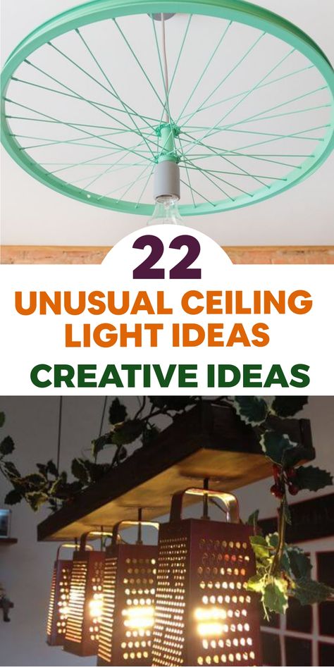 Bring a fresh and playful vibe to your living space with these unique and unconventional ceiling light ideas. Elevate your home decor with whimsical touches that showcase your personality. Discover creative lighting options that push the boundaries of traditional fixtures, adding a stylish twist to any room in your home. Say goodbye to boring lighting and hello to a new realm of creativity and style! Diy Long Pendant Light, Unusual Lighting Ceiling, Diy Kitchen Chandelier, Diy Kitchen Lighting Ideas, Upcycle Old Light Fixtures, Rustic Chandelier Diy, Upcycled Chandelier Ideas, Handmade Lighting Ideas Diy Lamps, Lamp Diy Hanging