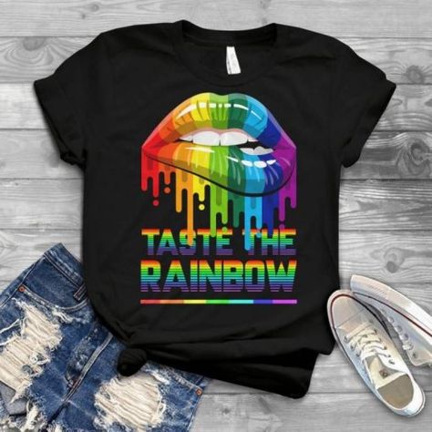 The "TASTE THE RAINBOW" T-shirt is a perfect addition to your pride outfit! Show off your pride with this vibrant graphic tee, ideal for any pride parade or event. Made for gay and proud individuals, this shirt is a stylish and empowering choice. Pride Couple, Tshirt Prints, Pride Ally, Lgbt Support, Pride T Shirt, Pride Stuff, Rainbow Lips, Lips Shirt, Gay Pride Shirts