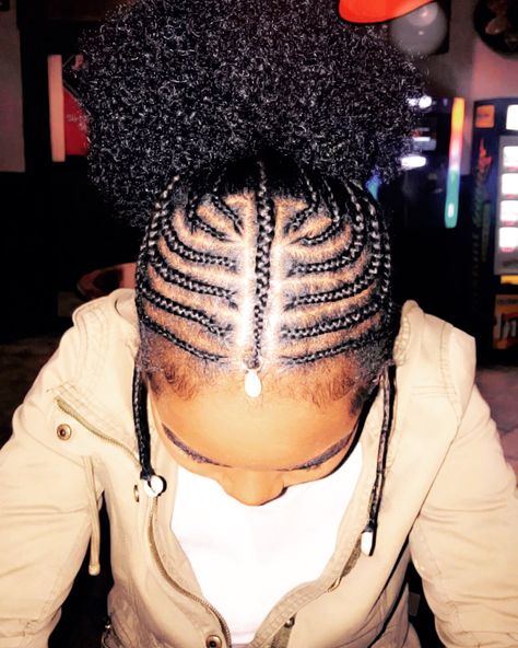 Braids With Afro Puff, Cornrows With Afro Puff, Braided Afro Puff Hairstyles, Cornrow Puff, Puff Braids, Black Kids Braids, Kids Braids Hairstyles, Keys Braids, Afro Hairstyles Braids