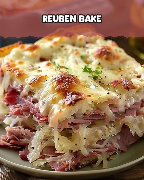 Recipes Ania Ruben Bake, Reuben Bake Recipe, Corned Beef And Sauerkraut, Reuben Bake, Beef Bake, 2023 Meals, Reuben Sandwiches, Reuben Casserole, Homemade Corned Beef