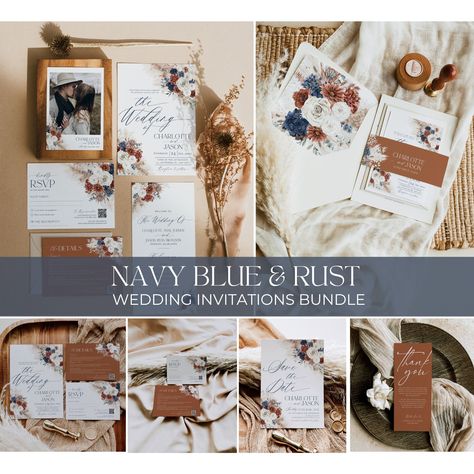 Navy Rust Boho Wedding Invitation Template Bundles, Terracotta Wedding Reception Template, Boho Fall Wedding Bundles Template Editable D019 Bundles Template, Terracotta Wedding Reception, Rust Boho Wedding, Table Seating Cards, Boho Fall Wedding, Boho Wedding Invitation Template, Boho Wedding Invitations, Boho Wedding Invitation, Bridal Shower Planning