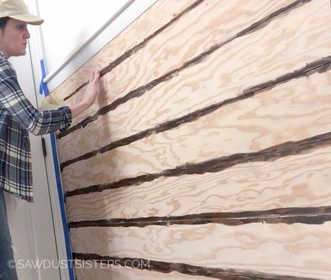 How to Get the Look of Shiplap Using Plywood {Video Tutorial} - Sawdust Sisters Faux Shiplap Wall, Diy Plank Wall, Shiplap Wall Diy, Shiplap Bathroom, Walk In Shower Designs, Plywood Walls, Shiplap Wall, Diy Shiplap, Faux Shiplap