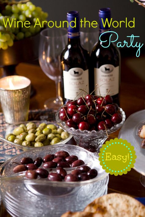 Easy Wine Party theme Wine Around the World Party- perfect for this Valentine's Day, girls night or book club party. Wine Club Themes, Meetup Ideas, Vineyard Table, Wine Party Theme, Wine And Cheese Party, Food Network Star, Wine Party, Tastefully Simple, Wine Tasting Party