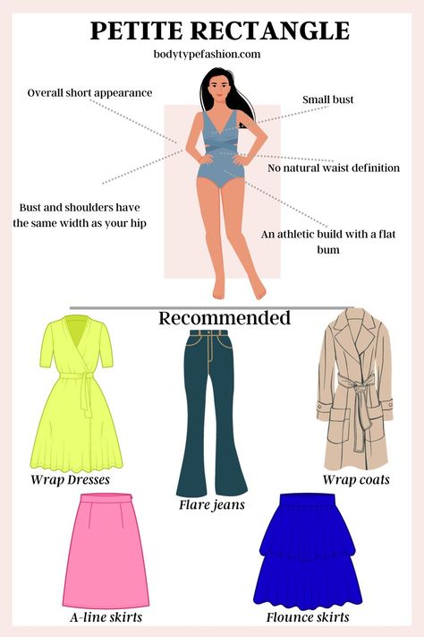 How to dress petite rectangle body shape Dresses For Square Body Type, How To Dress For Rectangle Body Shape, How To Dress Rectangle Body Shape, Petite Rectangle Body Shape Outfits, Rectangle Outfits, Rectangle Body Type Outfits, Rectangle Body Shape Fashion, Petite Rectangle, Rectangle Body Shape Outfits