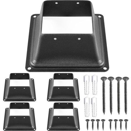 Product Description 5 PCS Deck Post Base Our post base skirt, made of high-hardness steel, features powder coating which can keep it away from rust. Thus, it can last a long time in a harsh environment. Its superior performance determines that we can use it in multiple conditions, including deck brackets, porch railings, stair handrails, mailbox posts, etc. The grid pergola brackets are made of high-hardness steel, which is durable. The fence post flange's internal size is 3.38 x 3.38". It's ide Decking Base, Deck Supports, Mailbox Accessories, Mailbox Posts, Deck Posts, Stair Handrail, Porch Railing, Steel Fabrication, Wood Post