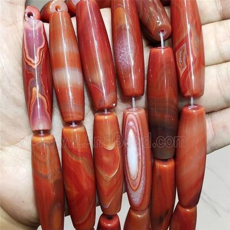 Natural Agate Rice Beads Red Dye, approx 13-50mm, 7pcs per st (GA2809) - AndBead.com Red Dye, Rice Bead, Old And New, Gemstone Beads, Agate, Rice, Jewelry Design, Dye, Beads