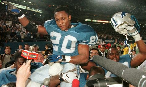 Barry Sanders’s retirement at the top remains an NFL mystery | Detroit Lions | The Guardian Barry Sanders, Andrew Luck, Troy Aikman, Jim Brown, Football Stadium, Black Celebrities, Football Stadiums, A Football, Running Back