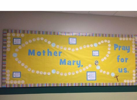 Rosary Bulletin Board Month Of The Rosary Bulletin Board, Rosary Bulletin Board Ideas, Rosary Bulletin Board, Hallway Bulletin Boards, School Decor, Bulletin Board Ideas, Holy Rosary, Teaching Assistant, Hail Mary