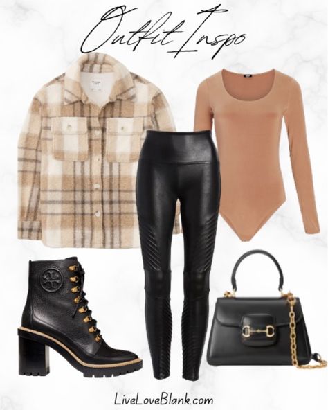 Sherpa Boots Outfit, Gucci Horsebit Mini, Gucci Boots Outfits, Lug Boots Outfit, Sherpa Shirt Jacket, Leather Moto Leggings, Winter Boots Outfits, Tory Burch Boots, Lug Boots