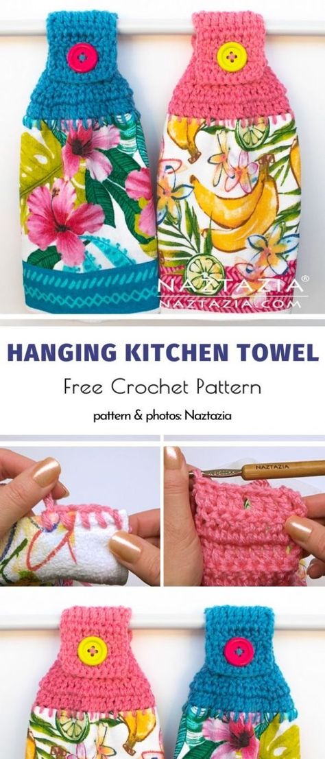 Handy Crochet Kitchen Towels Free Patterns | Your Crochet Crochet Towel Tops, Kitchen Towels Hanging, Crochet Topper, Crochet Dish Towels, Crochet Towel Holders, Crochet Towel Topper, Crochet Kitchen Towels, Crochet Hanging, Hanging Kitchen Towel