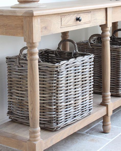 A large rattan basket with handles at either side. These chunky rattan storage baskets are perfect for popping under your consle table for extra storage space. Boot Room Storage, Rattan Baskets, Baskets Storage, Rattan Storage, Shoe Basket, Bathroom Basket Storage, Rectangular Baskets, Small Space Storage, Upcycled Home Decor