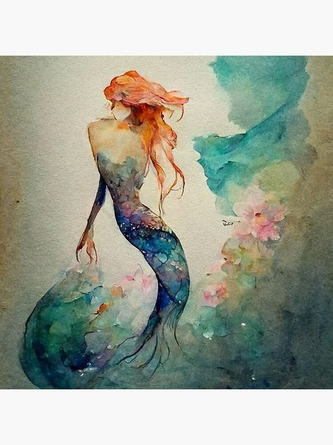 Mermaid Inspiration, Watercolor Floral Art, Mermaid Watercolor, Sunshine Tattoo, Watercolor Mermaid, Mermaid Swimming, Mermaid Painting, Art Poster Design, Mermaid Silhouette