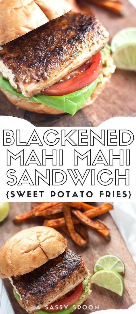 Fresh, juicy, smokey, spicy, blackened mahi mahi sandwich (aka dolphin sandwich) on a kaiser roll with lettuce, tomato and mashed avocado! via @asassyspoon Mahi Sandwich Recipe, Mahi Mahi Sandwich, Mahi Sandwich, Blackened Mahi Mahi, Kaiser Roll, Fish Sandwich Recipes, Fish Sandwich, Mashed Avocado, Mahi Mahi