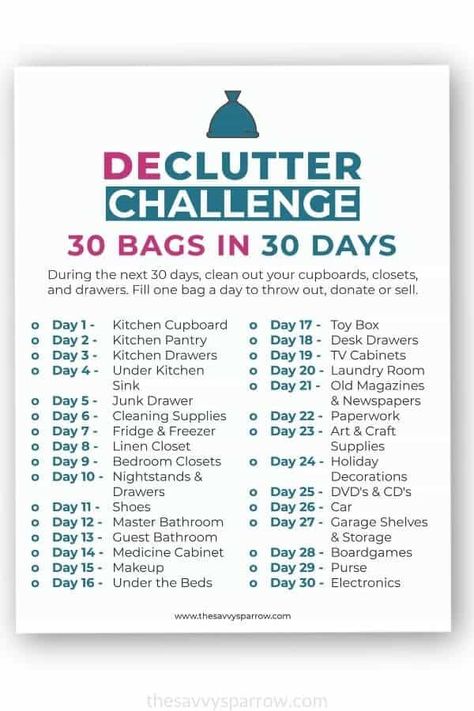 30 Day Declutter Challenge, 30 Day Declutter, Decluttering Challenge, Organize Ideas, Declutter Checklist, Declutter Home, Declutter Challenge, Renovation Budget, House Cleaning Checklist