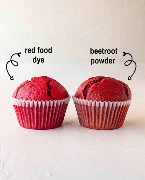 Vegan red velvet cupcakes which are moist and melt in your mouth! I included an option for vegan gluten free red velvet cupcakes and ones with no food dye. Dye Free Cupcakes, Best Red Velvet Cupcake Recipe, Gluten Free Red Velvet Cupcakes, Vegan Red Velvet Cake, Gluten Free Red Velvet, Valentines Bakery, Vegan Red Velvet Cupcakes, Vegan Red Velvet, Red Food Dye