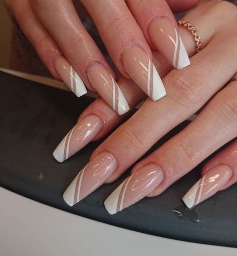 white stripes nails 2023 White Striped Nails, Stripes Nails, Nail White, Striped Nails, Cnd Shellac, White Nails, Nail Inspo, White Stripe, Nail Art