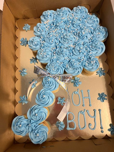 Baby Shower Cupcake Cakes Pull Apart, Baby Shower Dessert Ideas For Boys, Boy Baby Shower Cupcake Ideas, Baby Shower Pull Apart Cupcakes, Baby Boy Cupcake Ideas, Baby Shower Cupcakes Boy, Baby Shower Boy Cupcakes, Cupcake Rattle, Blue Baby Shower Cupcakes