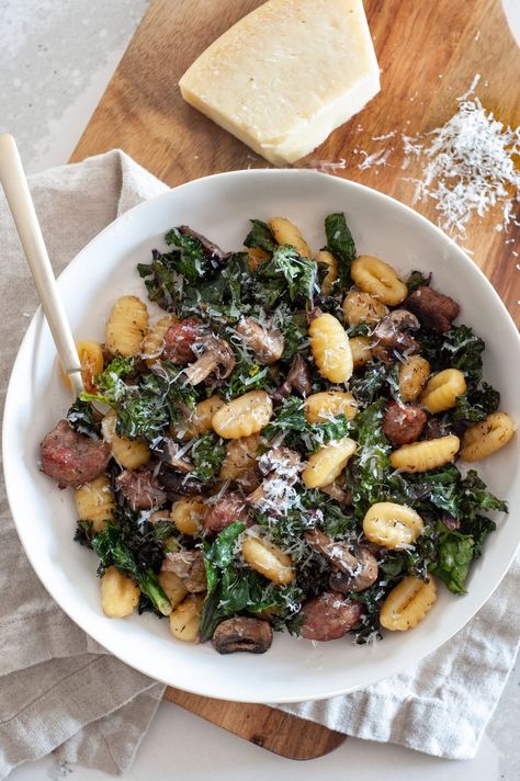 Creamy Kale And Gnocchi Bake, Crispy Gnocchi With Sausage And Sage Brown Butter, Sausage Kale Mushroom Pasta, Sausage Mushroom Gnocchi, Sheet Pan Gnocchi Recipes, Winter Sheet Pan Meals, Asian Instant Pot Recipes, Sheet Pan Gnocchi With Sausage, Gnocchi With Mushrooms