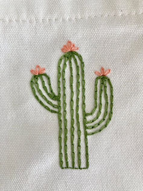 Cactus Hand Embroidered Canvas Pouch with Zipper, Cosmetic Bag, Pencil Case, Wallet, Toiletry Bag