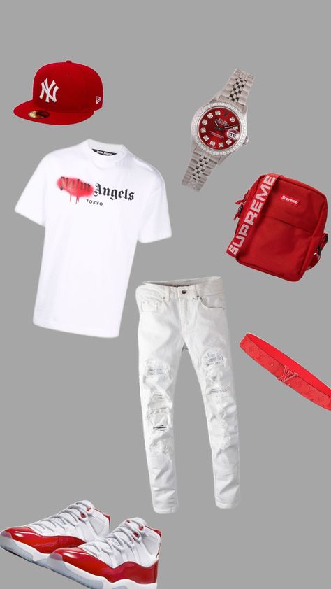 #drip #outfitinspo Red And White Outfit Men, Men Swag Outfits, Cute Outfits For Boys, Hype Clothing Boys, Drip Clothes, Estilo Drip, Us Drip, Nike Drip, Nike Tech Fleece Tracksuit