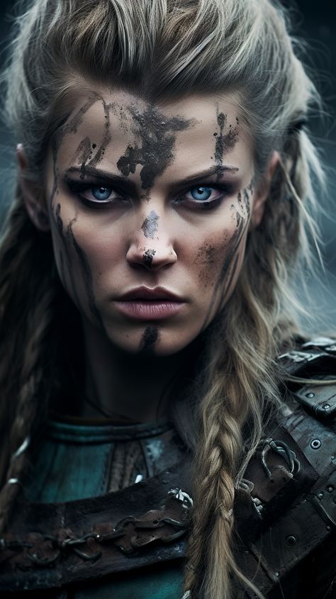 Follow for more!! Viking Female Warrior Tattoo, Viking Female Warrior, Viking Witch, Viking Makeup, Barbarian Woman, Justice Tattoo, Vikings Lagertha, Female Warrior Tattoo, Viking Warrior Woman