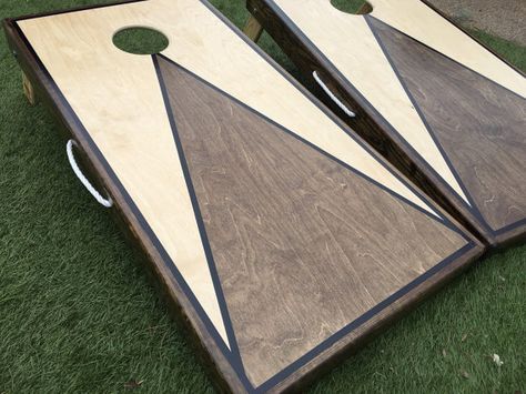 Dual Stain Triangle Cornhole Board Set Stained Cornhole Boards, Best Cornhole Boards, Bean Bag Boards, Diy Cornhole Boards, Cornhole Boards Designs, Diy Yard Games, Corn Hole Diy, Cornhole Designs, Custom Cornhole Boards