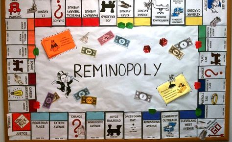 Monopoly bulletin board idea Monopoly Bulletin Board Ideas, Monopoly Bulletin Board, Center Bulletin Board Ideas, Monopoly Theme, Board Game Themes, Ra Themes, Bulletin Board Design, Library Bulletin Boards, Career Center