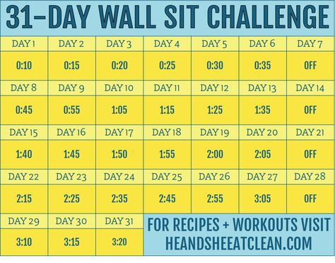 31-Day Wall Sit Challenge | He and She Eat Clean Wall Sit Challenge, Easy Fitness Challenge, 12 Week Workout, He And She, Wall Sit, Simple Workout Routine, 31 Day Challenge, Wall Sits, Squat Challenge