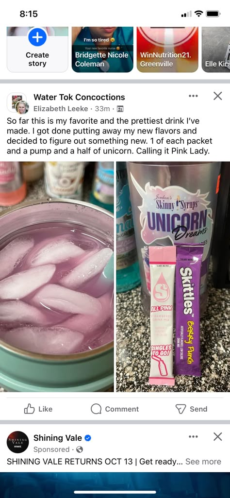 Unicorn Flavored Water, Water Recipes With Unicorn Syrup, Unicorn Water Recipe, Green Apple Water Recipe, Unicorn Syrup Water Recipes, Water Talk Recipes, Dirty Water Recipes, Powdered Drink Mix Recipes, Water Combos