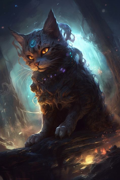 #fantasy #cat #magic Magic Cat Drawing, Black Cat Fantasy Art, Eldritch Cat, Magic Cat Art, Fantasy Familiar, Cat Fantasy Art, Mythical Cat, Fantasy Cat Art, Fantasy Creatures Mythology