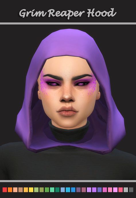 Grim Reaper Hood -Sims 4 I just edited the hood mesh a little bit, so the face is more visible. Notes : The hair and the lashes of your sim won’t show up when they’re wearing it. I’m still trying to... Grim Reaper Hood, Sims 4 Stories, Sims 4 Cc Eyes, Sims 4 Cas, Struggle Is Real, Ts4 Cc, The Sims4, Sims Mods, Maxis Match