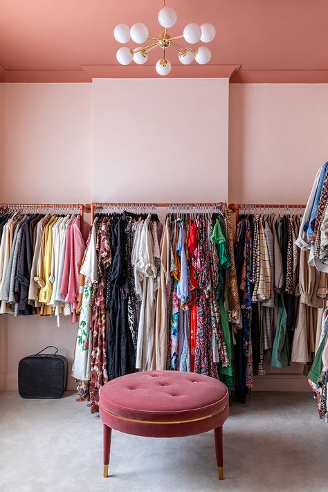 Closet Organization Ideas from London It Girl Rachel Stevens’s Candyland Space Closet Organized, Rachel Stevens, Closet Organization Ideas, Contemporary Wardrobe, Dream Furniture, Velvet Ottoman, Room Closet, Walk In Wardrobe, Custom Closet