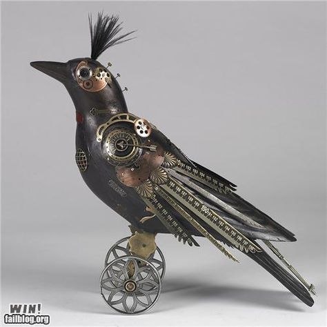 Mechanical Songbird - stolen from Matthew Waddilove's board Steampunk Kunst, Steampunk Bird, Steampunk Animals, Steampunk Gadgets, Art Steampunk, Arte Folk, Crow Bird, Steampunk Diy, Bird Statues