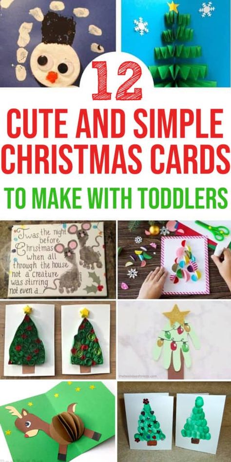 diy christmas cards for kids to make - these are simple and easy! Toddlers can make most of these too - all sorts of cute ideas from finger prints and footprint cards to pop up cards! Christmas Cards For Toddlers, Toddler Christmas Cards, Christmas Cards For Kids, 40 Gifts, Free Printable Christmas Cards, Countdown Christmas, Homemade Holiday Cards, Christmas Arts, Simple Holiday Cards